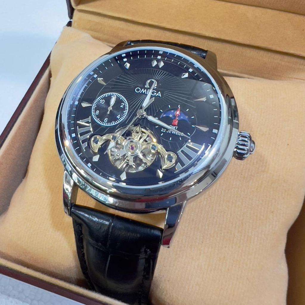 Promo jam tangan tali kulit pria automatic chrono aktif