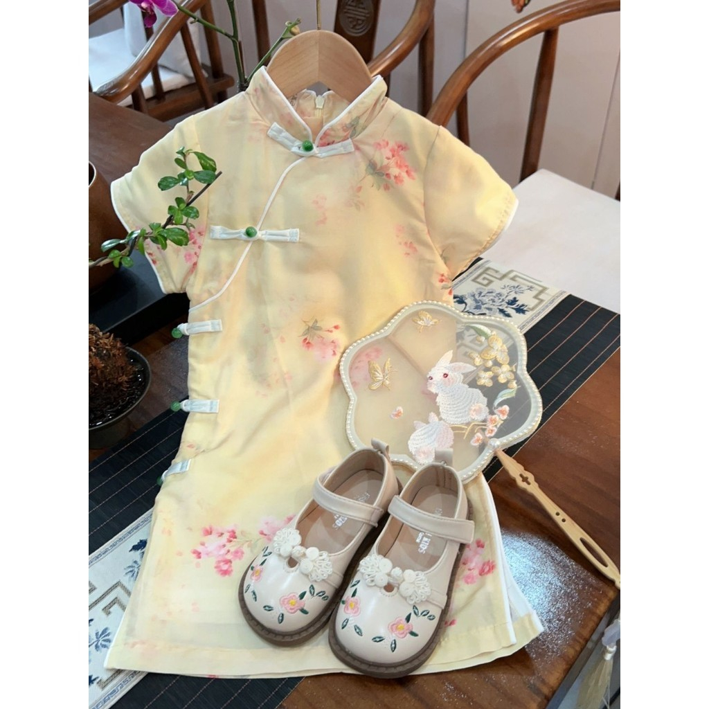 Gaun Cheongsam Anak Perempuan, Baju Anak Perempuan Gesper Gaya Kuno Kecil Cina Baru
