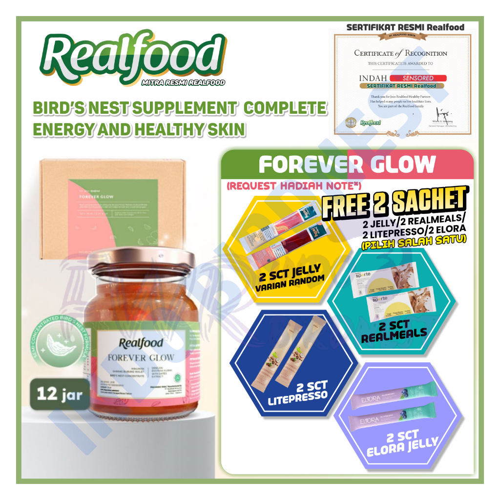 

Realfood Forever Glow 12 Jar Bird Nest |Formulasi Sarang Walet + Kurma & Kolagen Indo Birdnest