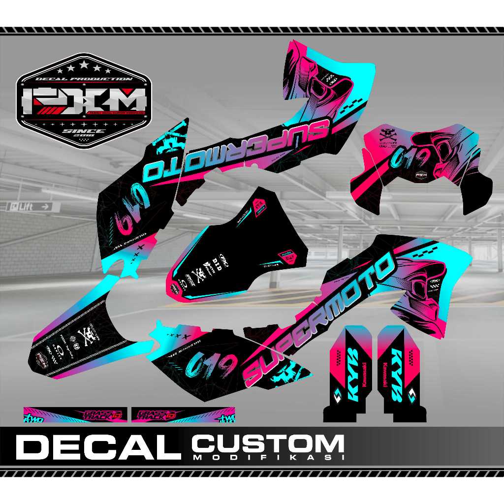 DECAL STICKER KLX BF SUPERMOTO GRADIASI PINK TOSCA FULLBODY KEREN ( FULL CUSTOM / BEBAS DESAIN )