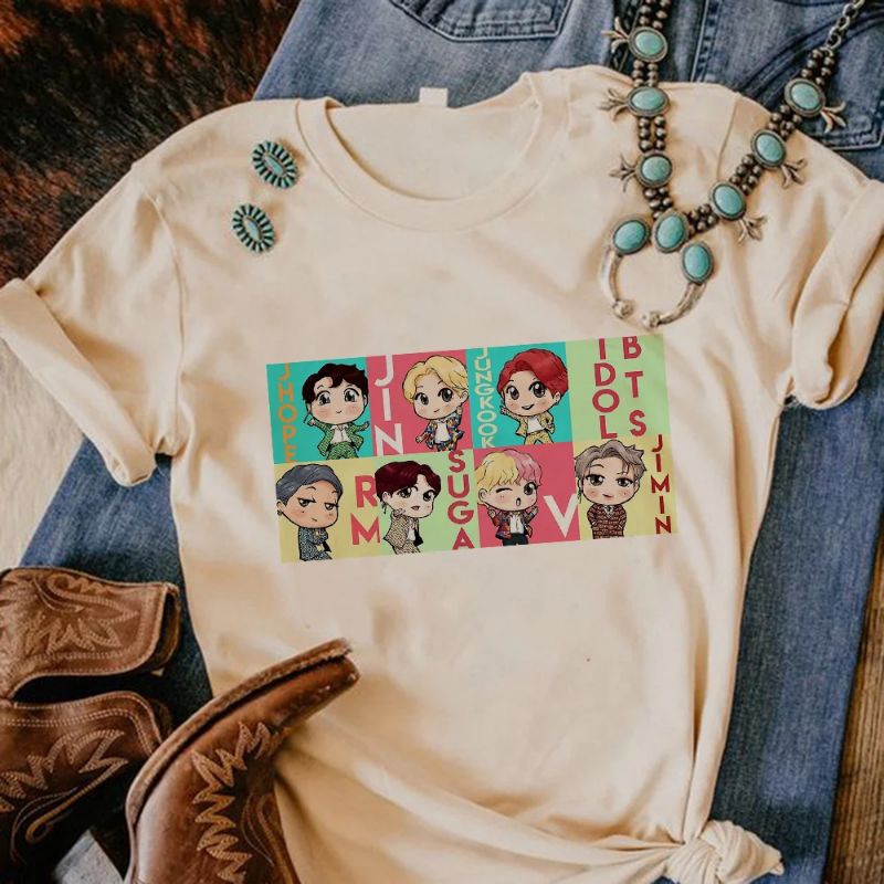 Kaos Kpop BTS BT21 CHIBI Oversize Lengan Panjang Pendek Jumbo Wanita Baju Kaos BT21 BTS Cewek Kaos J