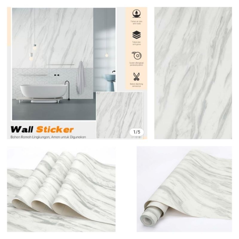 GRADE A+(COD) WALPAPER STICKER DINDING MOTIF MARMER KERAMIK PUTIH STEKTUR