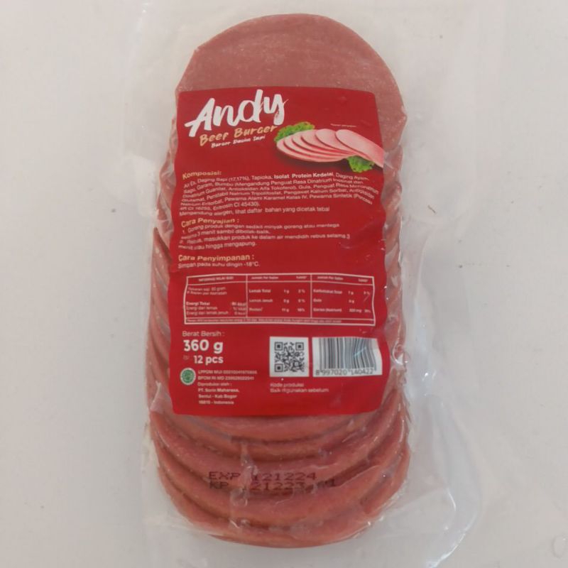 

PROMO !!,Andy Beef Burger daging sapi, 360 gram, isi 12 pcs, Ini Harga PROMO !, Harga Aslinya Rp.25.000,Expired 21 desember 2024