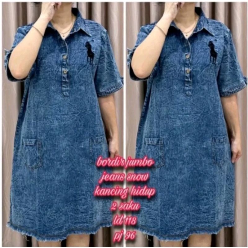Dress jeans bordir/ Dress kondangan / dress jins wanita /daster jins