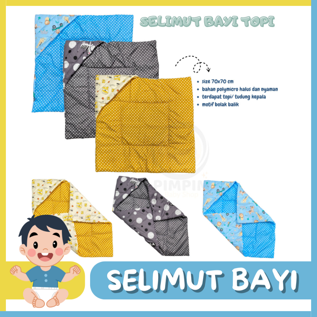 Selimut Bayi Newborn Lembut Dengan Topi Premium Tebal Karakter Jumbo Kado Lahiran