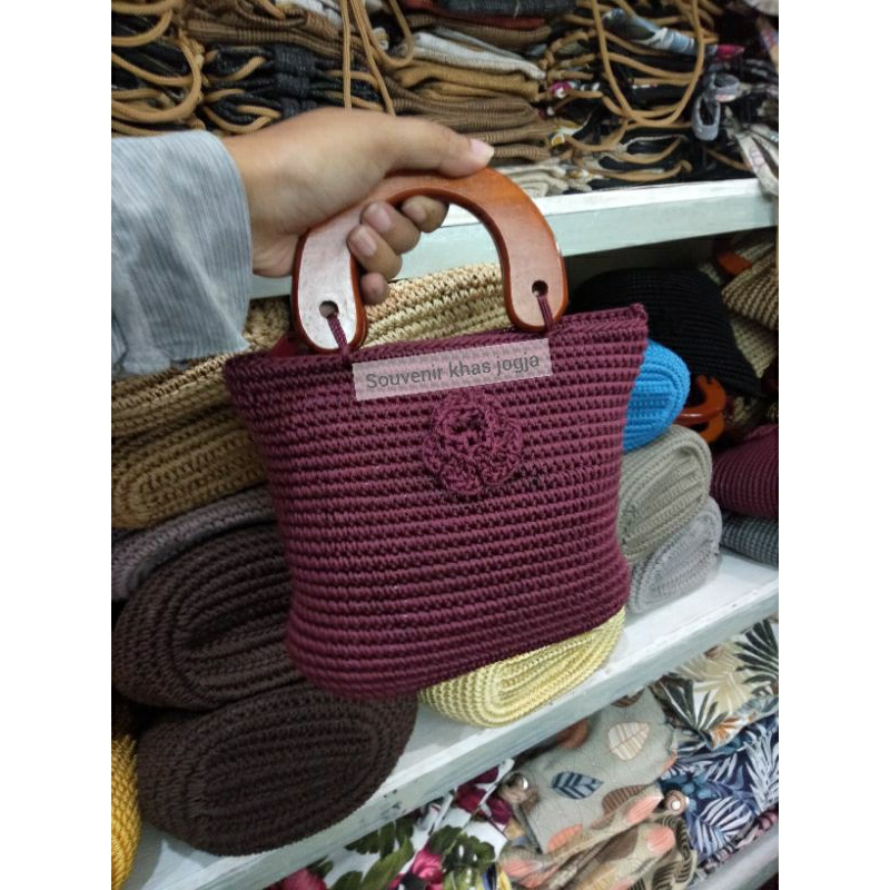 Tas rajut handbag bunga jinjing-tas rajut tanpa furing