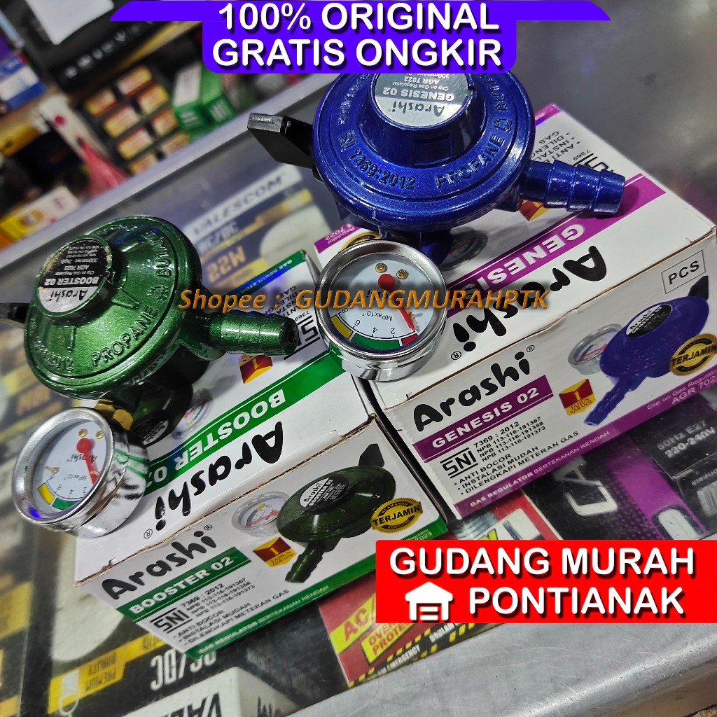 Regulator ARASHI Meteran permium tekanan rendah Kepala Gas kompor gas arashi ARAGIN GENESIS BOOSTER