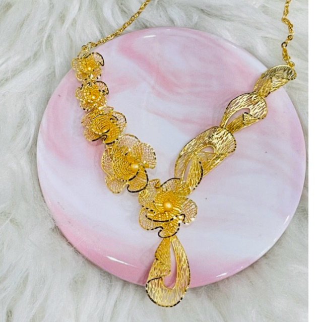 kalung fancy bunga kerawang mewah emas asli kadar 700