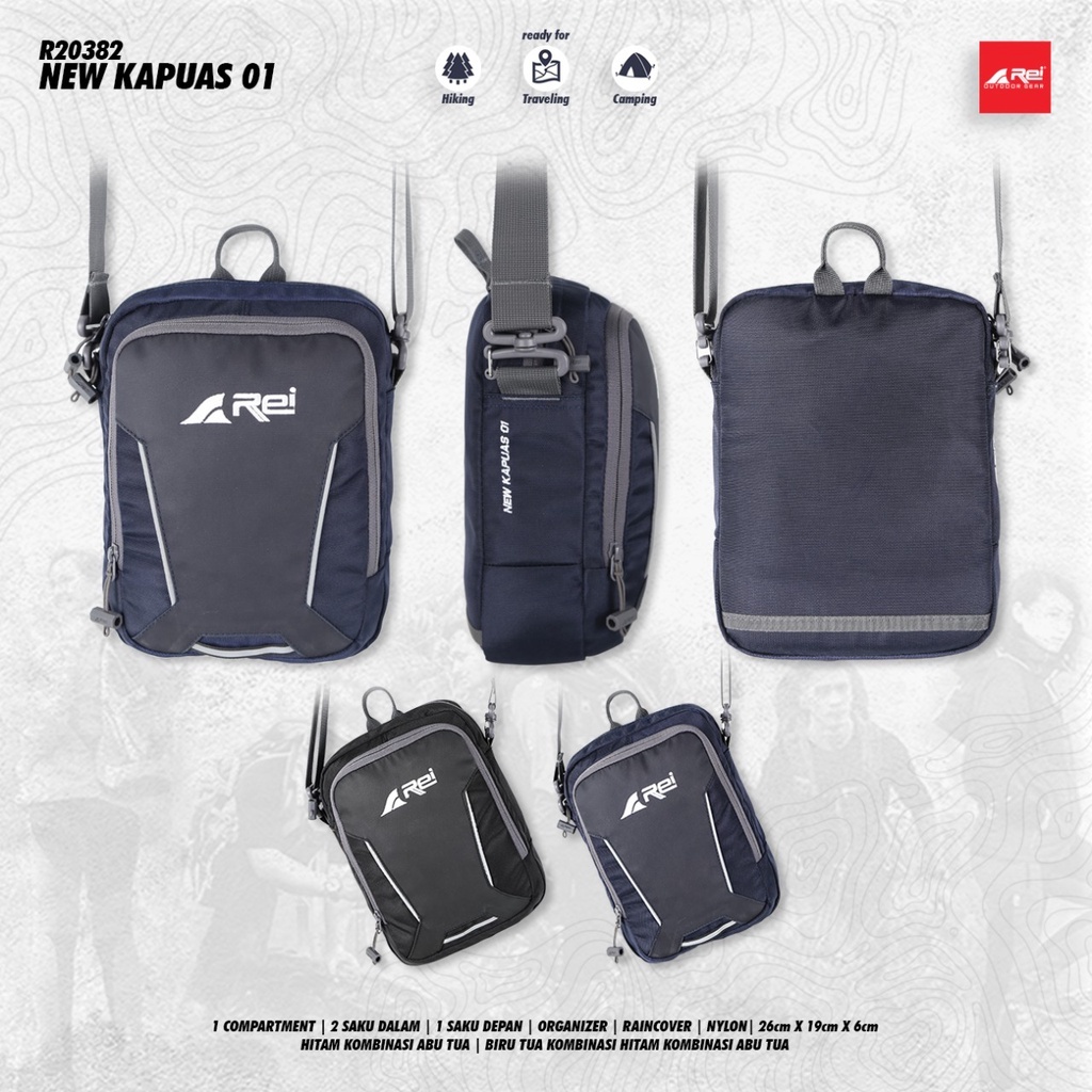 Tas Selempang Pria Rei New Kapuas 01 Arei Outdoorgear Travel Pouch + Cover Bag