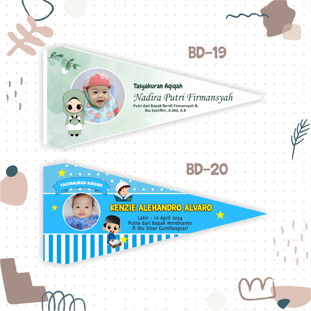 50pcs Bendera Aqiqah Tasyakuran Marhaban Khitanan Bebas Custom Desain