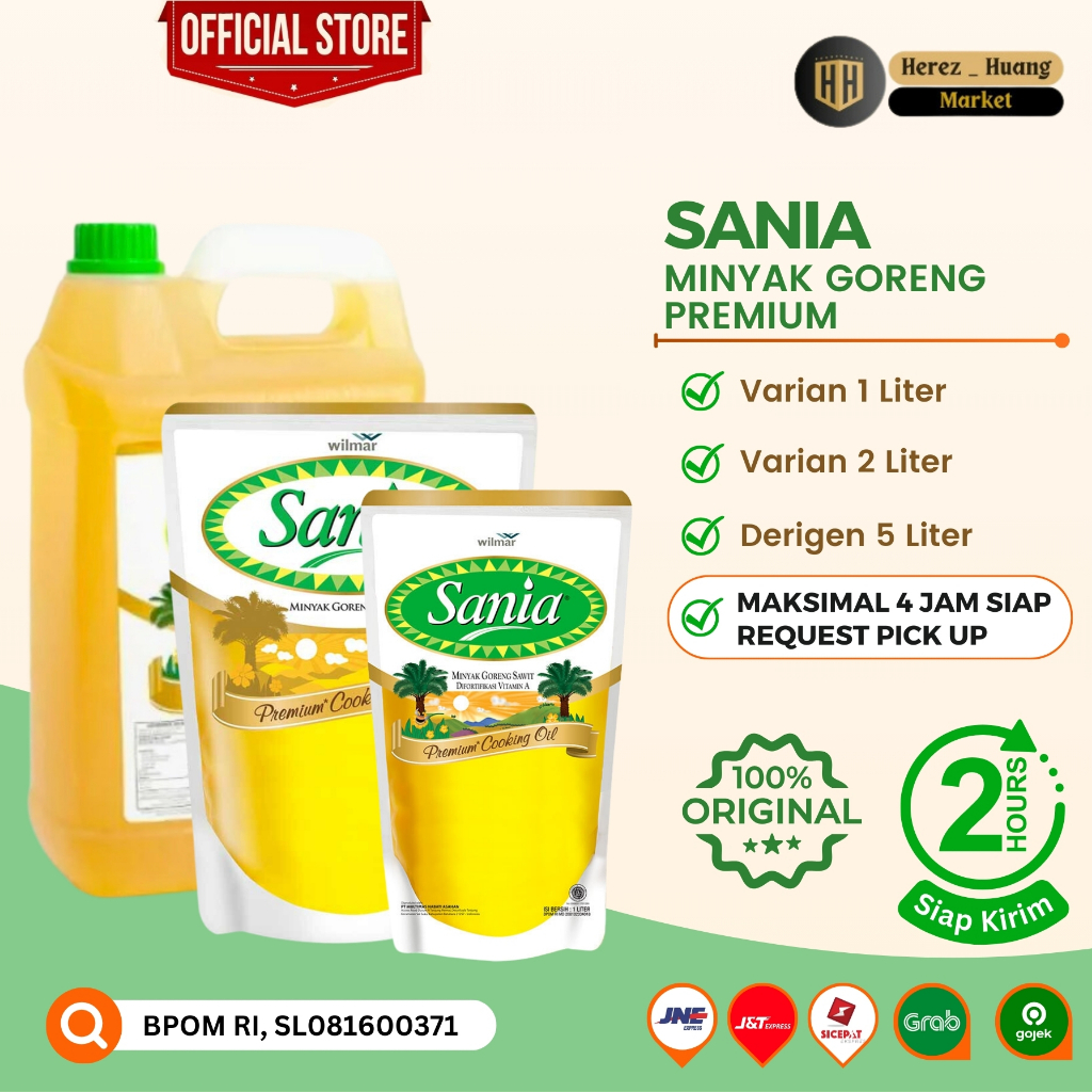 

SANIA Minyak Goreng Sania 2 Liter, 1 Liter, dan 5 Liter. Sania 2L / Sania 1L / Sania 5L Per Pounch