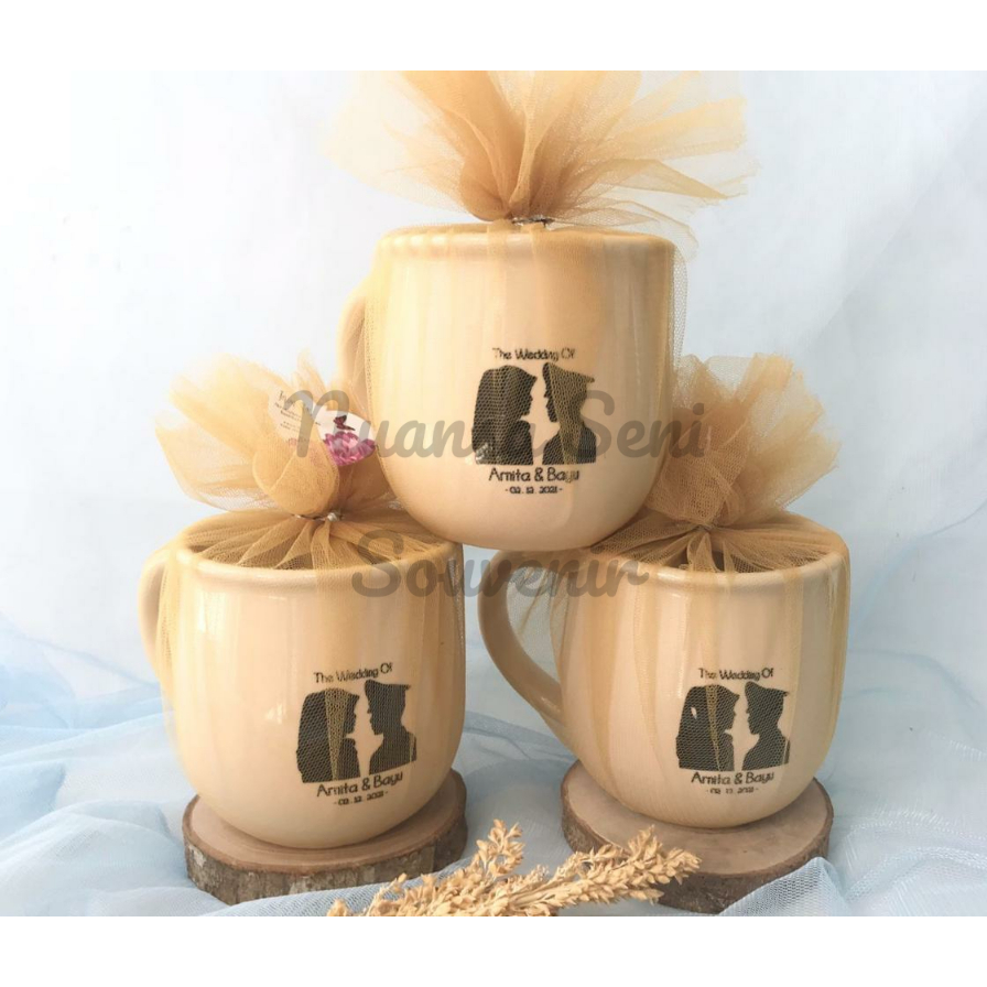 Souvenir Mug Gentong Gelas Antik Gagang Keramik Cangkir Cafe Minum Tumbler Porselen Sablon