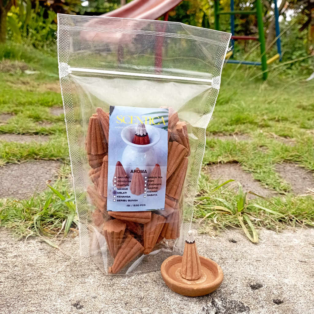 [paket hemat] scentica bukhur dupa kerucut 15/50 pcs + lepek bakaran, dupa bakar aromatherapy,asap h