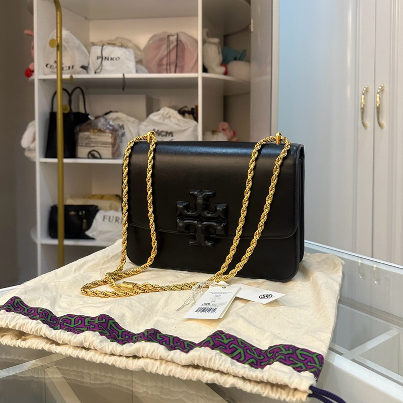 Tory Burch Authentic TB Eleanor Envertible All Black Matte Gold Chain Shoulder Sling Bag Branded Pre