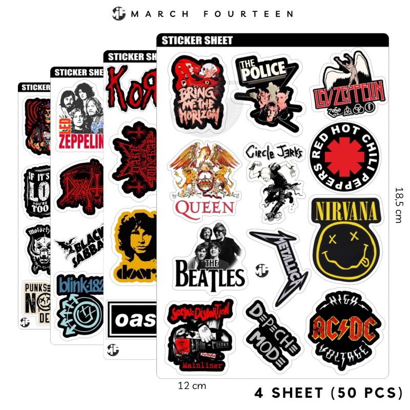 

[50 Pcs] Sticker Band Rock Music Kiss Cut Vynil Premium Laminasi , Stiker Band Musik Rock Premium Dekorasi Laptop Tumblr Gitar