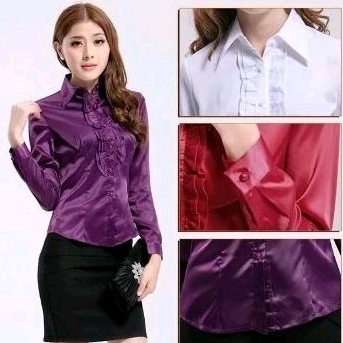 KEMEJA ATASAN WANITA BLOUSE SATIN MODEL KERUTAN BUNGA