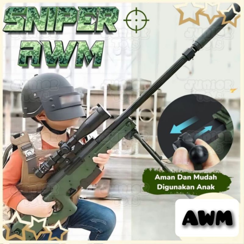 READY STOK AWM Mainan Tembakan Sniper AWM KAR 98K Peluru Busa Anak Laki Cowok Gel BLaster Manual