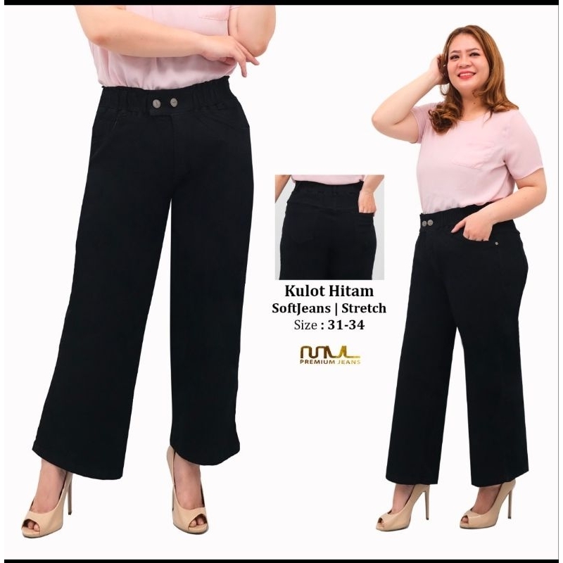 mvl kulot jeans wanita jumbo hitam bahan melar rr 218