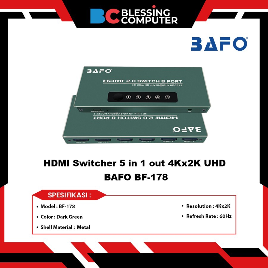 HDMI Switcher 5 in 1 out 4Kx2K UHD BAFO BF 178