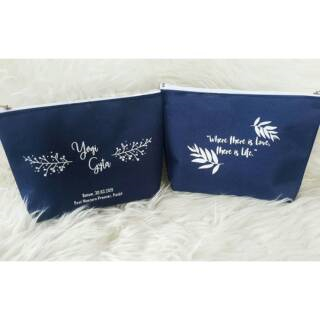 Pouch kanvas/souvenir pouch/souvenir nikah/souvenir aqiqah/pouch kosmetik/souvenir free desain