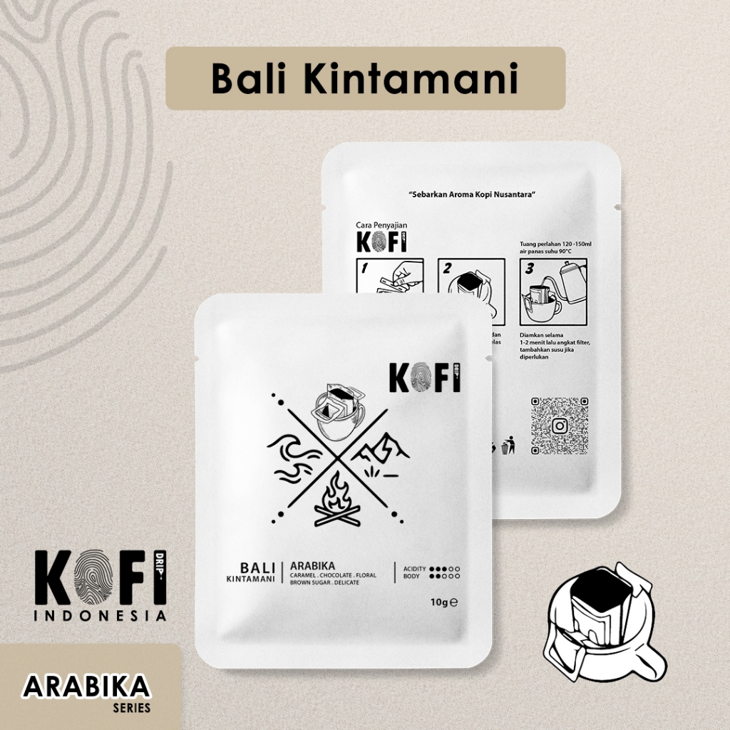 

Kopi Drip Bag, Kofi Arabika - Bali Special 10gram, kopi instan tanpa ampas