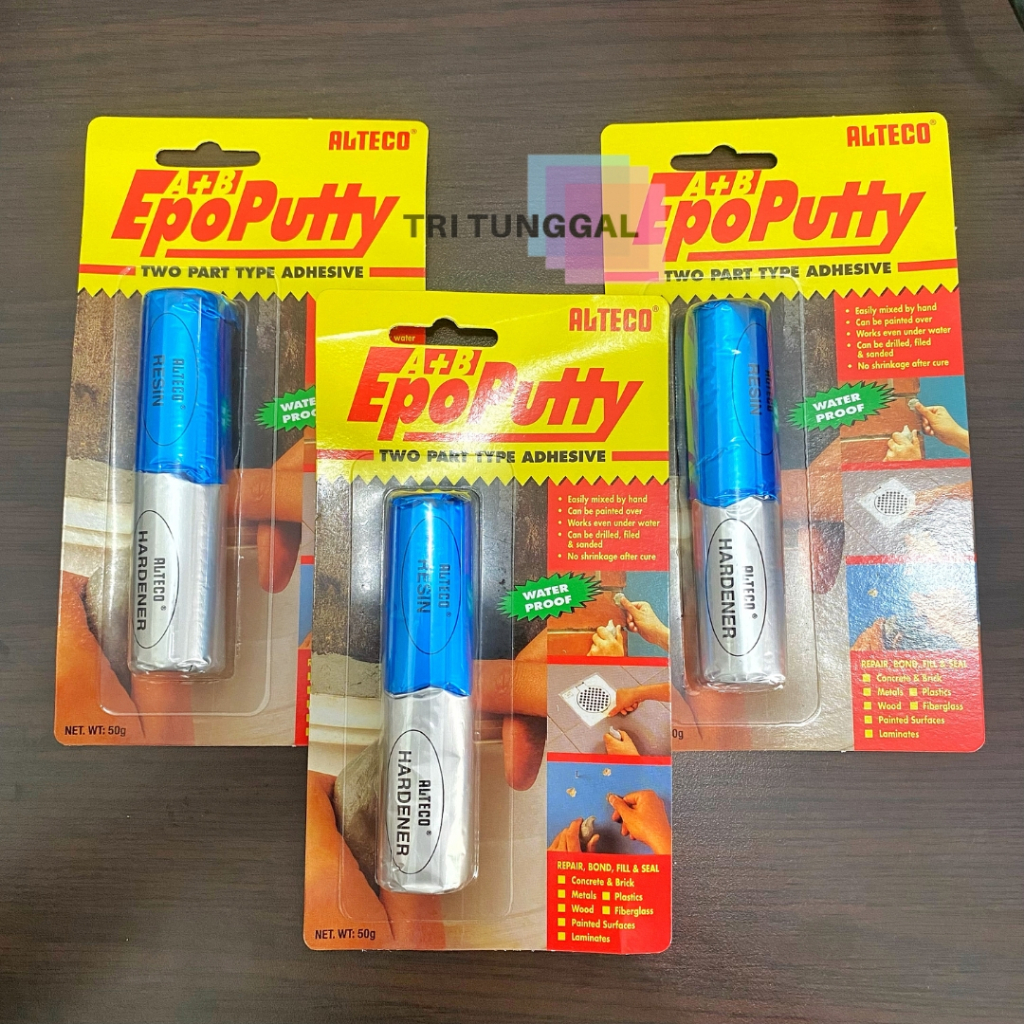 EPO PUTTY Lem Alteco Kemasan 50 gram Lem Resin Epoxy Serbaguna Tambal Botol Tempel Kayu Besi Plastik