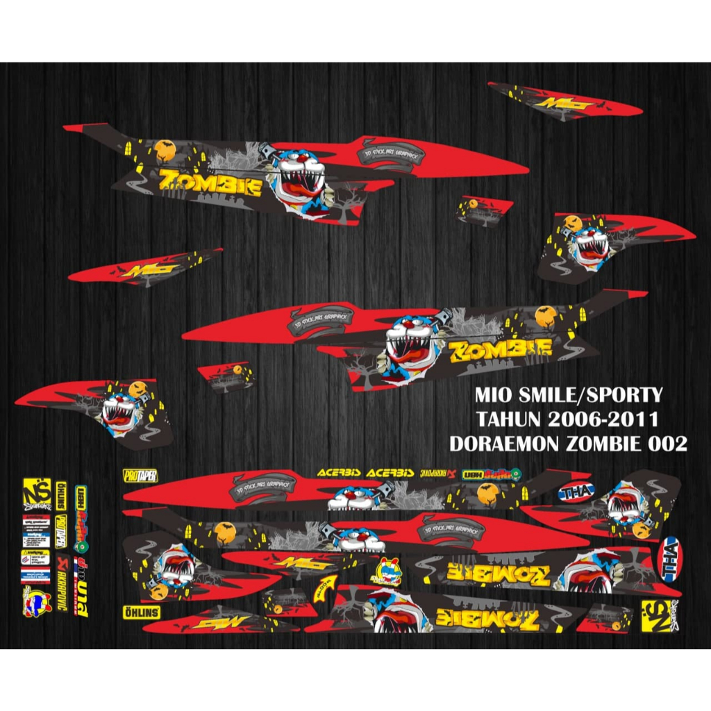 STIKER STRIPING VARIASI MOTOR YAMAHA MIO SPORTY SMILE MOTIF DORAEMON ZOMBIE