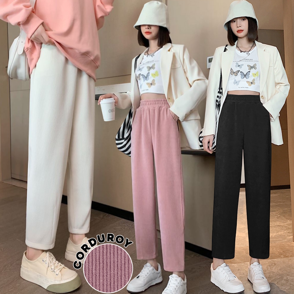 KARAKOREA 621 Corduroy Lounge Pants celana wanita korea CELANA CORDUROY Highwaist kulot korean