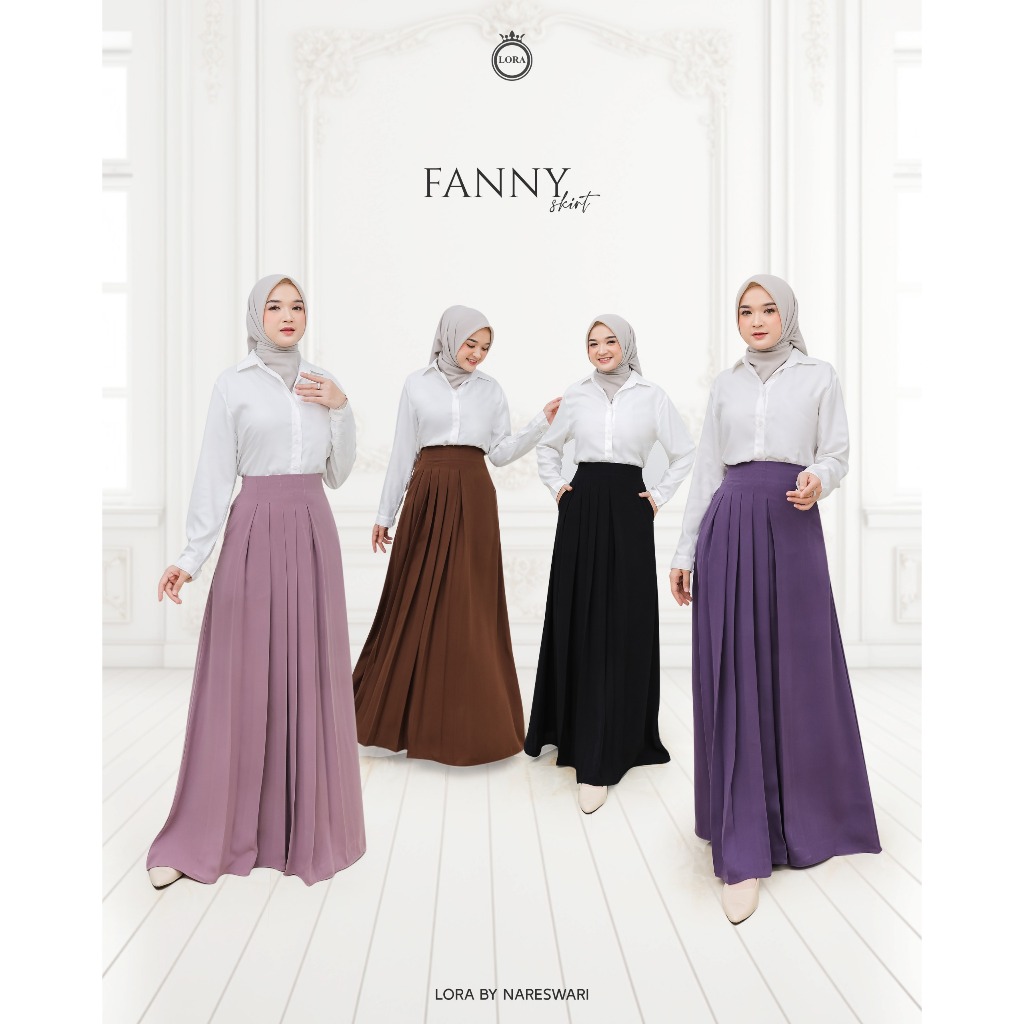 BAWAHAN ROK WANITA PLISKET SEEMLESS RAMPING POLOS WARNA HITAM COKLAT TUA - FANNY SKIRT BY LORA FASHI