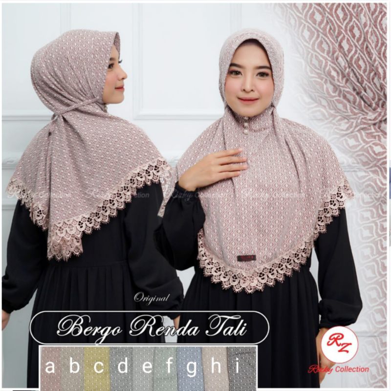 Jilbab Bergo Renda Tali / Serut Renda ori Rizky