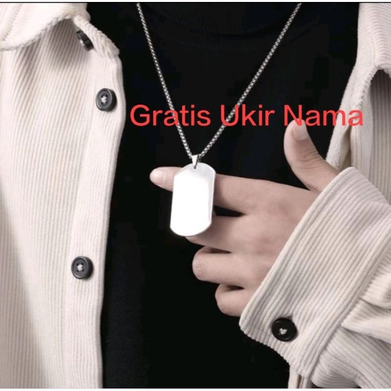 KALUNG TITATNIUM RANTAI PRIA LIONTIN PLAT ARMY ANTI KARAT ANTI LUNTUR