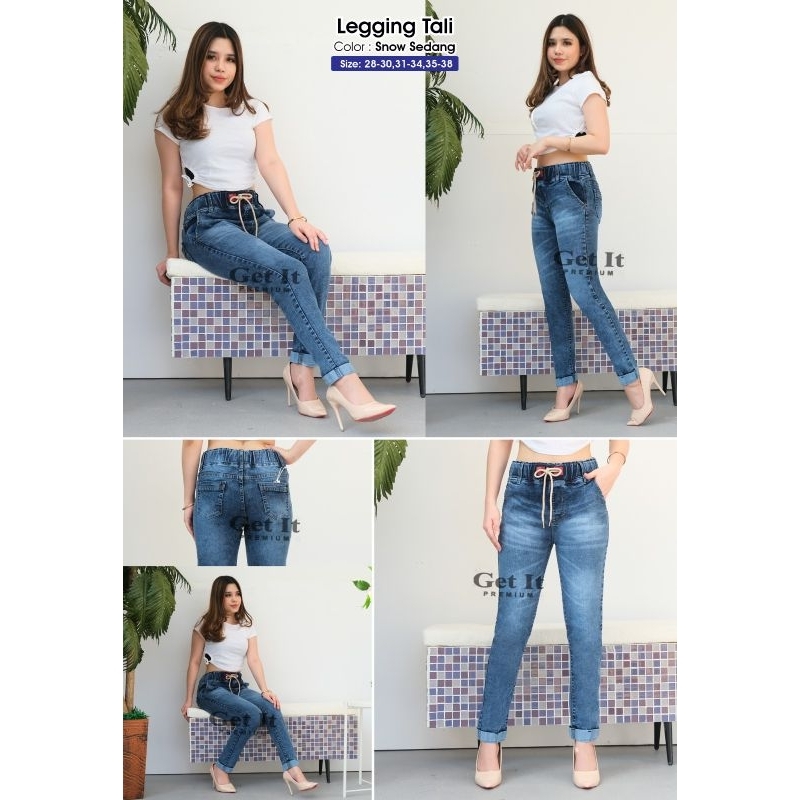 JEANS WANITA PINGGANG KARET CAKAR LIPAT  BIGSIZE/JUMBO