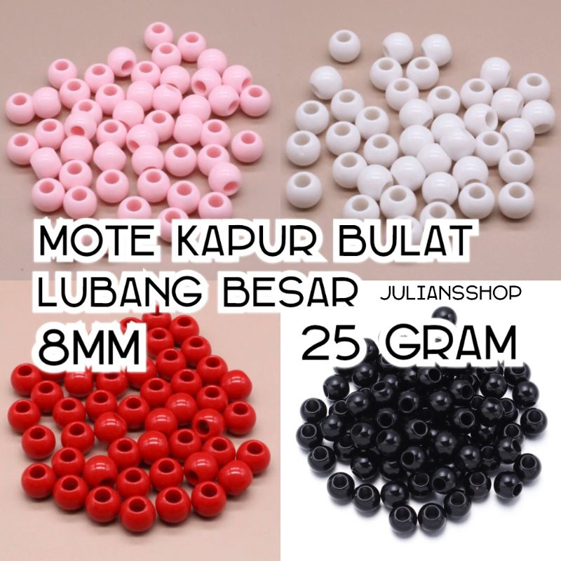 25 Gram Manik 8mm Mote Susu Kapur Bulat Lubang Besar 3mm Bahan Meronce