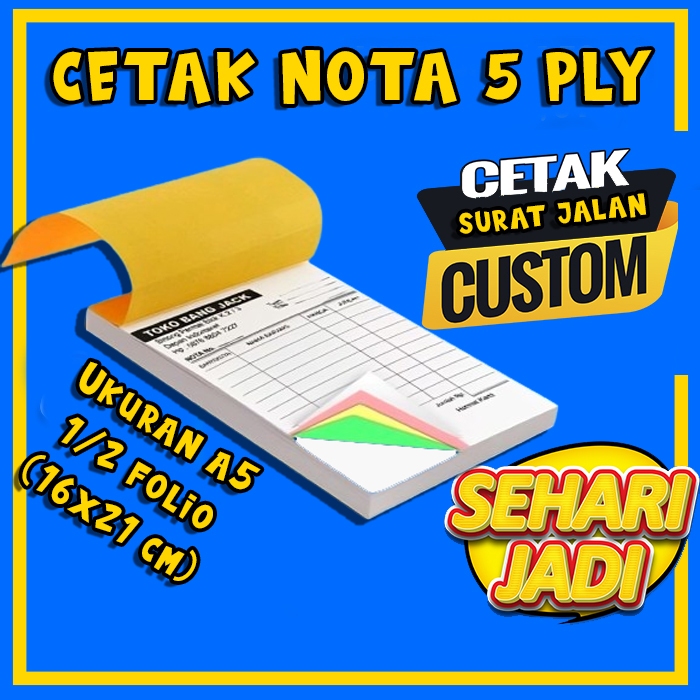 

Cetak Nota Custom / Surat Jalan Custom 5 Ply Ukuran 1/2 Folio A5