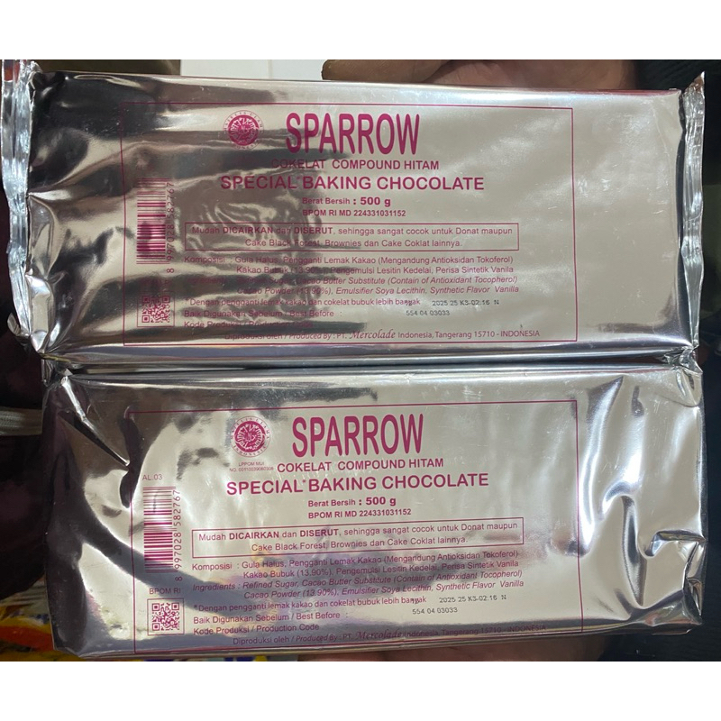 

Coklat Compound Sparrow 500gr / Cokelat Batang Dark Compound