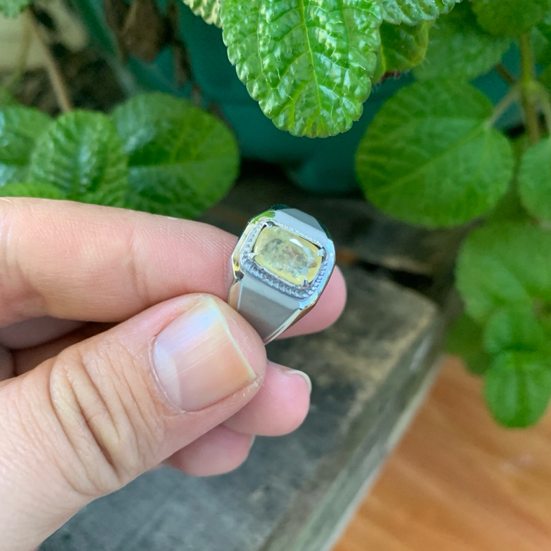 Cincin Batu Natural Yakut Yellow Saphire Ring Monel Doff Handmade Size 7,5