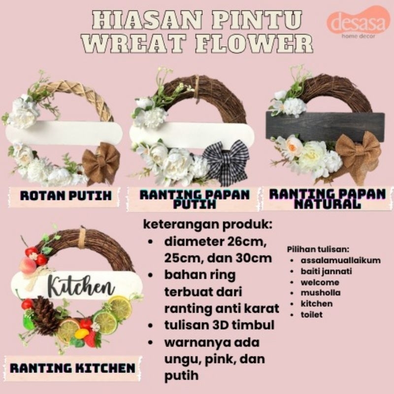WREATH FLOWER / HIASAN PINTU / GANTUNGAN PINTU/ FLOWER WREATH / BUNGA WREATH/ HIASAN DINDING PINTU /