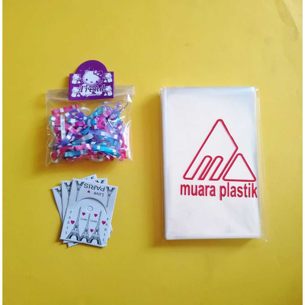 

100 Pcs Set Plastik Kemasan Karet Jepang dan Label Kertas Hang Tag Plastik Opp Tanpa Seal Kemasan Aksesoris Tebal 40 micron Ukuran 9x15