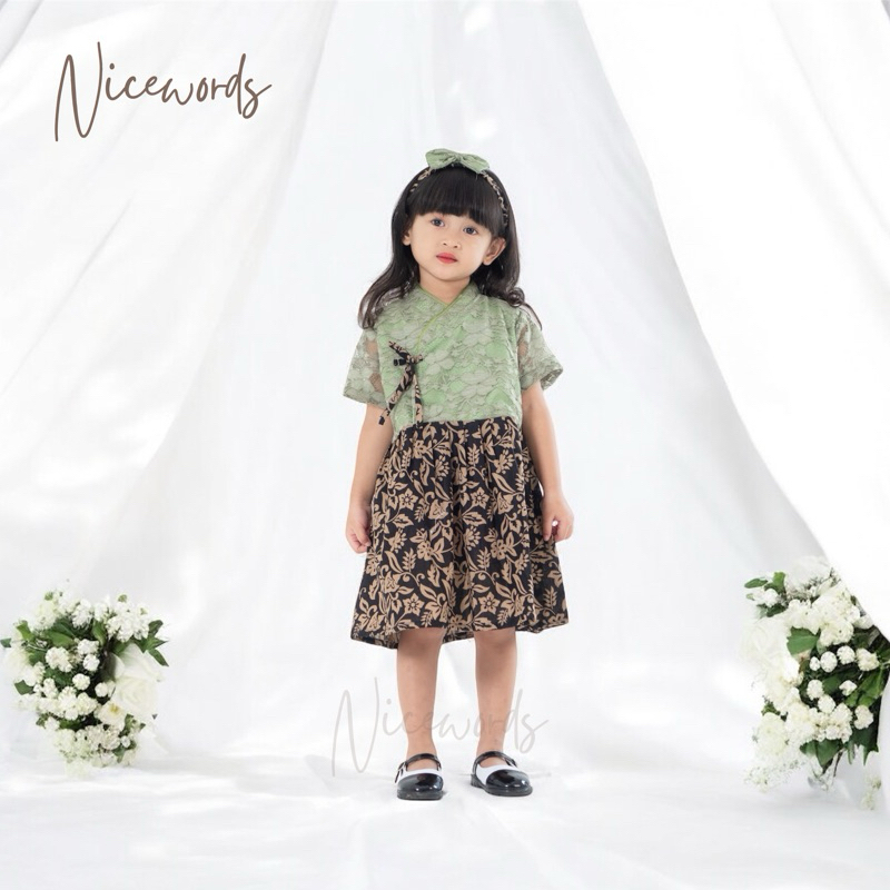 NICEWORDS - Premium Modern Batik Kids Dress Pesta Anak Perempuan Green / Dress Pesta Anak Perempuan 