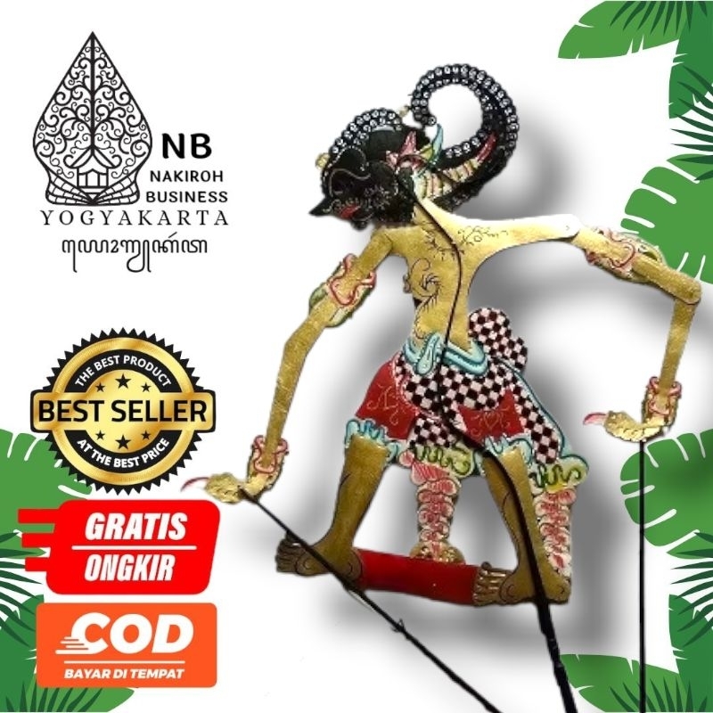 NAKIROHBUSINESS Bima Werkudara Wayang Purwa Wayang Kulit 100% Asli Ukuran Besar Warna Emas