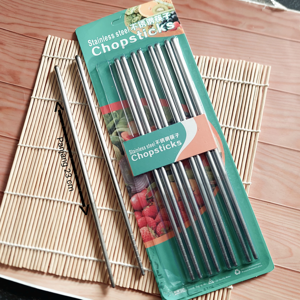 SUMPIT KOREA/Sumpit Stainless Steel INOX Sumpit Stainless Steel Anti Karat isi 1 set 5 pasang