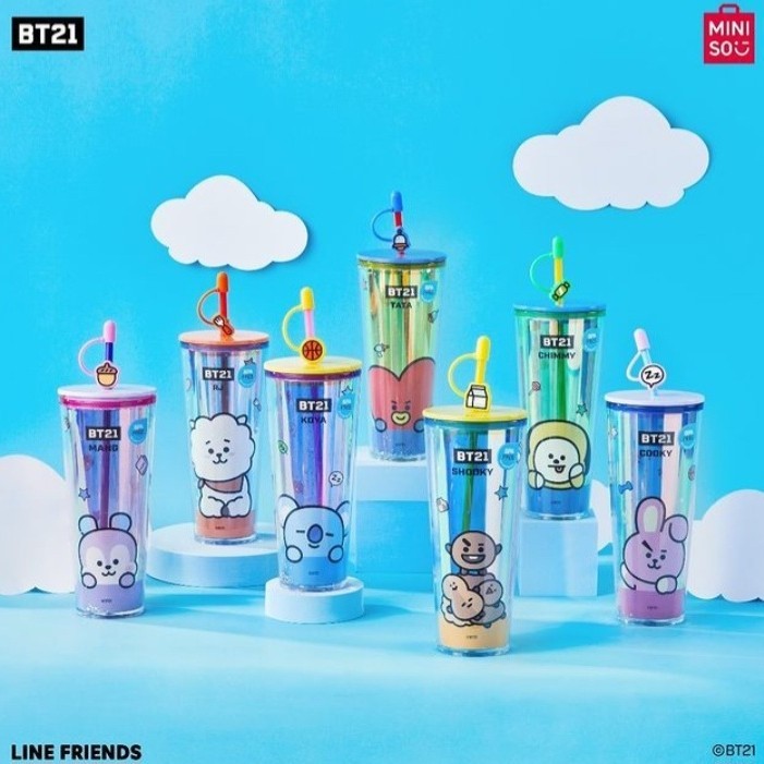 Miniso x BT21 Collection Double Wall Plastic Tumbler With Straw 800mL