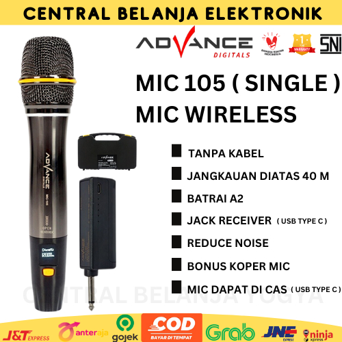 MIC WIRELESS SINGLE MIC PROFESSIONAL WIRELESS MICROPHONE SINGLE BISA DI CAS MIC 105 | ADVANCE