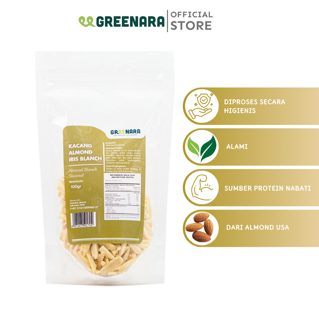 

Greenara - Kacang Almond Cacah 100gr / Slivered Almond