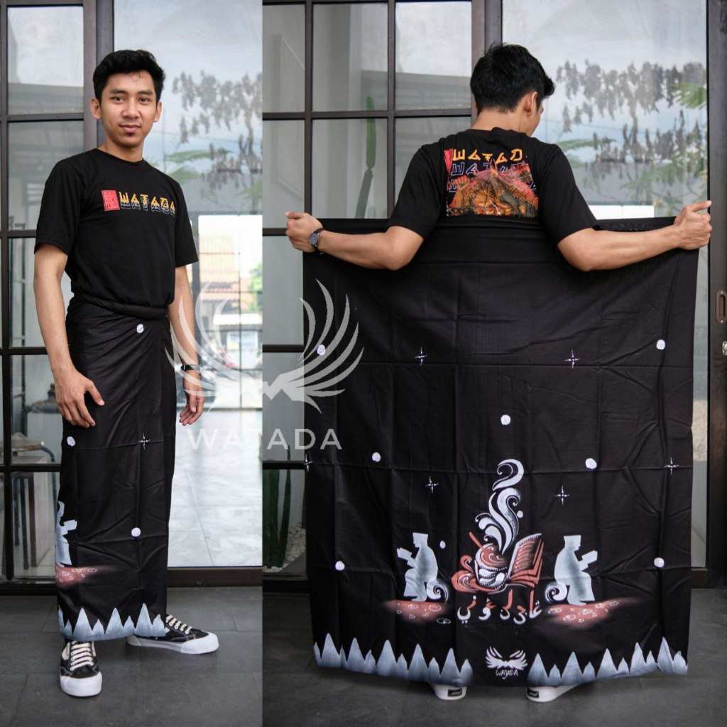 Fairyrozi Sarung Batik Pria Dewasa Santri Motif Ngaji Lan Ngopi Lukis Bahan Katun Premium Halus