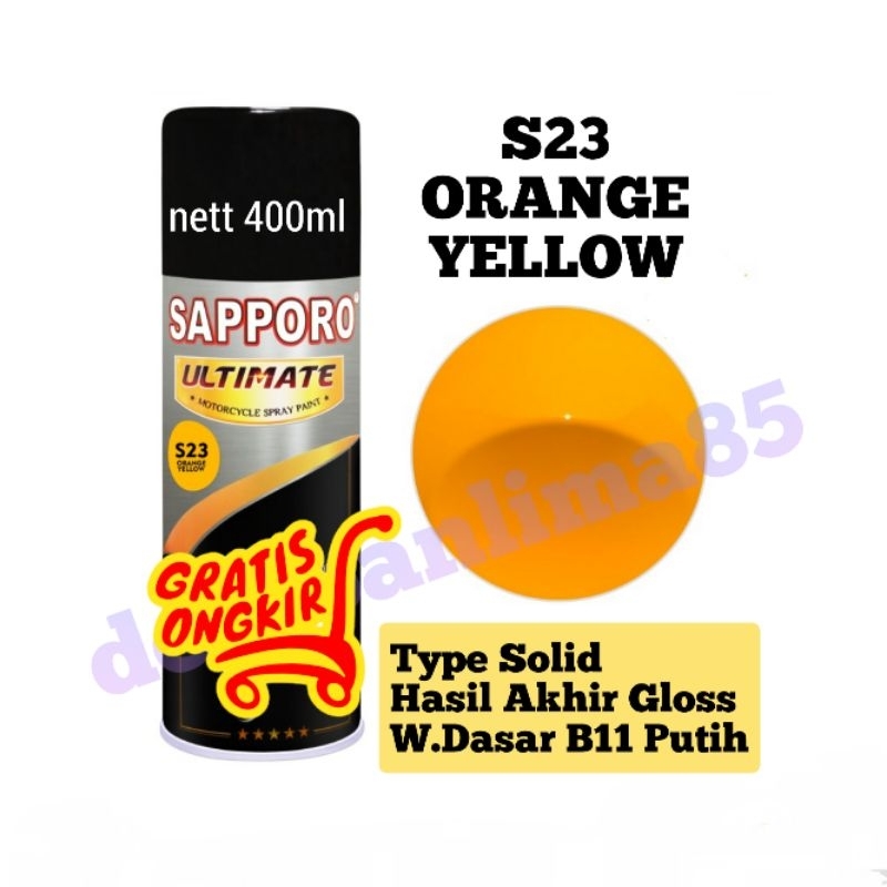 Sapporo Ultimate S23 Orange Yellow/cat semprot/orange yellow/kuning tua/aerosol/pilox/pylox/pilok
