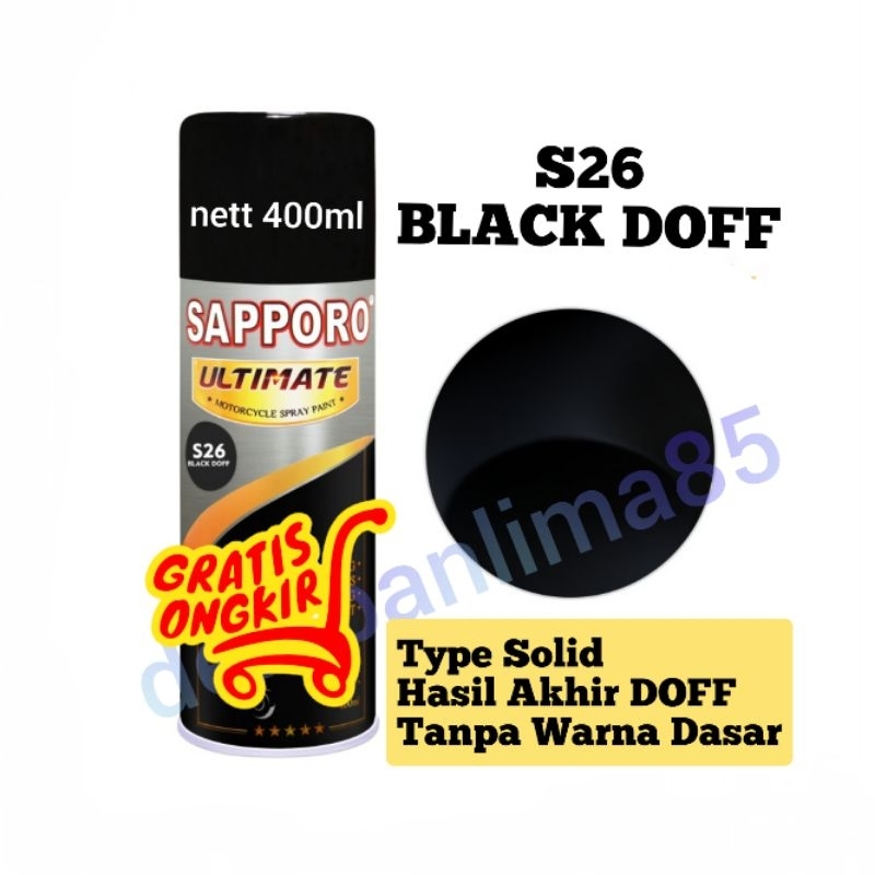 Sapporo Ultimate S26 Black Doff/hitam/cat semprot/pylox/pilox/pilok/sepeda/motor/helm/aerosol