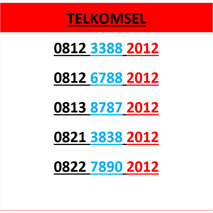 Nomor cantik simpati seri tahun 2012 murah lengkap w1000