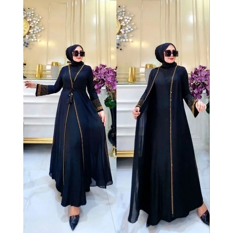Abaya Helena gamis swaroski dubai payet abaya Hitam Ada JUMBO