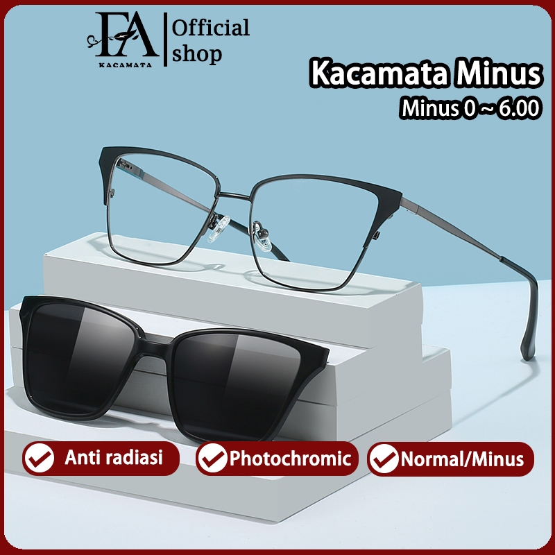 Kacamata Clip On Photocromic Minus Anti Radiasi Blueray Wanita Pria Cowok Fashion Cat Eye Polarized 